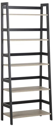 Beliani Libreria a Scala Effetto Legno Chiaro e Nero 5 Ripiani 163 x 64 cm