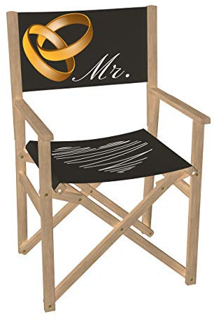 Vispronet Regiestuhl Hochzeit - Mr. & Mrs. Outdoor Klappstuhl ✓ Buchenholz ✓ Rückenlehne & Sitzfläche mit Druck ✓ bis 110 kg (Mr. - Bräutigam)