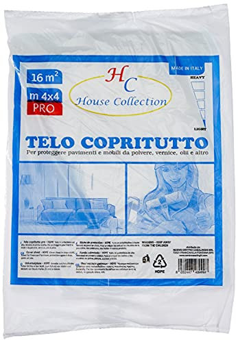 House Collection HSC1557 – Lona para Cubrir Todo, Pintura renovación, Nailon Polietileno, Transparente, 4 x 4 Metros