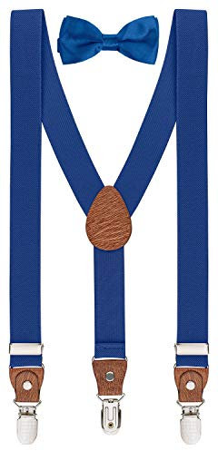 BomGuard 3 Clips Kinder Hosenträger Fliege Set Kleinkind Junge Mädchen,blau