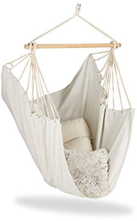 Relaxdays Hängesitz, XL Hängesessel aus Baumwolle, für Kinder & Erwachsene, Aufhängung, In- & Outdoor, bis 150 kg, beige