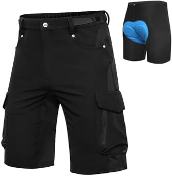Cycorld MTB Hose-Kurz-Herren-Fahrradhose-Gepolstert, Schnelltrocknende MTB Shorts Radlerhose Atmungsaktiv Radhose Herren Kurz mit Verstellbaren Klettverschlüssen(Schwarz, M)