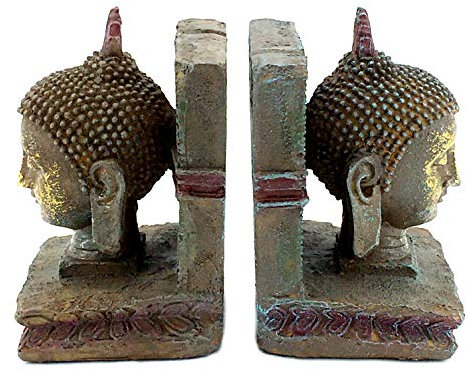 Bellaa 22298 Dekorative Buchstützen Buddha Kopf Vintage Antiquen Retro Rustikal Bauernhaus Einzigartige Buchstützen Stopper Halter Regale rutschfest Boho Home Decor 20,3 cm