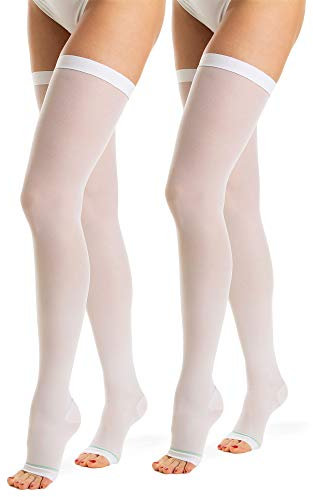 Relaxsan Antitrombo M0370A (2 Paia - Bianco, XL) calze autoreggenti punta aperta per degenza antiembolismo K1 compressione graduata 18-23 mmHg