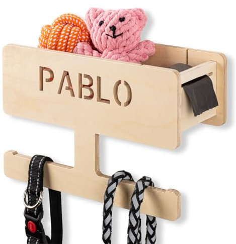 INEXTERIOR Hundegarderobe - Leinenhalter mit Ablage - Hundezubehör - Dogs - aus Birkenholz - personalisierbar - Made in Germany - Verschiedene Varianten Natur