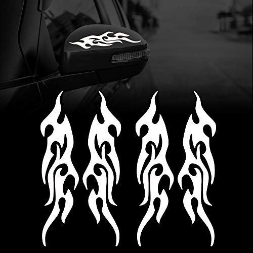 TOMALL 4 Stück 19cm Flamme Reflektierend Aufkleber für Auto Rennsport Sportstreifen Aufkleber für Golfwagen Vinyl Wasserdichte Dekoration für Karosserie Truck SUV Geländewagen Skateboard (Weiß)