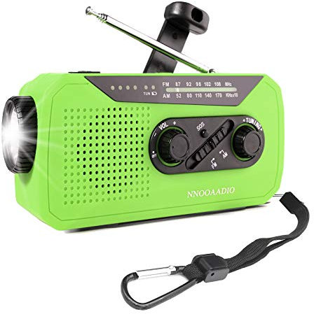 Radio solar de manivela, radio de emergencia con cuerda AM/FM con linterna brillante, banco de energía de batería de 2000 mAh, conector de auriculares para el hogar y actividades al aire libre