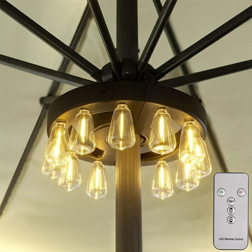 Regenschirm-Lichter, Terrassenschirm-Lichter, batteriebetrieben mit Fernbedienung, Outdoor-Regenschirmstange Licht mit 12 warmweißen 3 Helligkeitsmodi ST38 LED-Leuchtmittel, für Hinterhofschirm oder