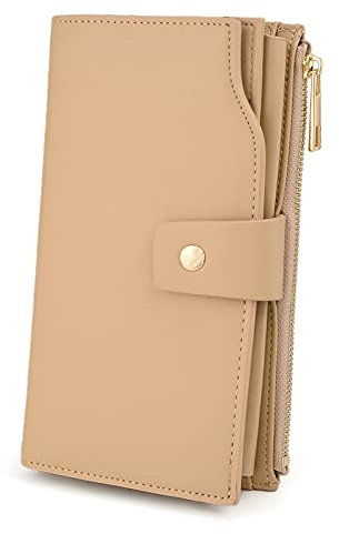 UTO Geldbörse Damen RFID Schutz PU Leder Groß 21 Kartensteckplätze Halter Organizer mit Kapazität Aprikose