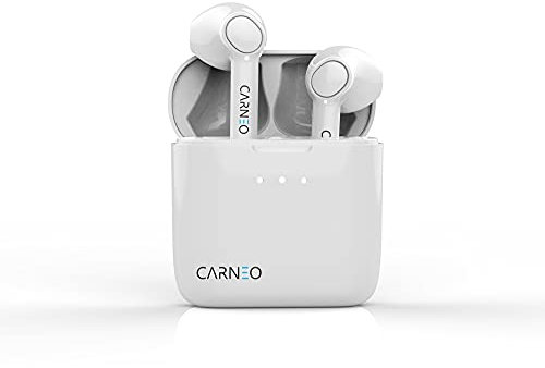 Carneo S8 Weiß, Bluetooth drahtlose Kopfhörer, Freisprechbearbeitung von Telefonanrufen, Wiederaufladbare Powerbank 500 mAh zum Laden von Kopfhörern, Tasten mit Steuerung direkt am Kopfhörer
