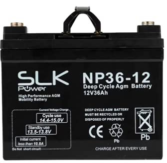 SLK Power Mobility Scooter AGM Battery 1 x 12v 36ah Quality and Performance, Reliable and Long Lasting Replacement Batteries for Electric Scooters and Wheelchairs