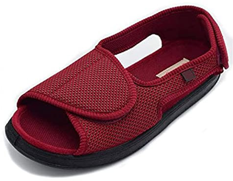Yadlan Chaussures pour Femmes Diabétiques, Extra Larges Pieds Gonflés œdème Orthopédiques Pantoufles, Bout Ouvert Velcro réglable Sandales d'extérieur d'intérieur(Size:37,Color:Rouge)