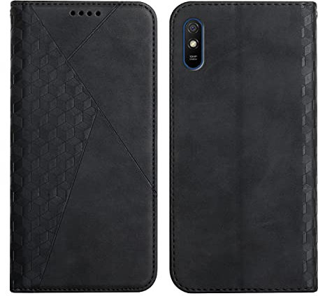 KOUYI Coque pour Xiaomi Redmi 9A, Premium Flip Housse Étui Protection Rabat Clapet Portefeuille Phone Cover Magnétique [Porte Cartes] Antichoc Béquille Cover (Noir)