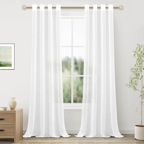 MRTREES 2 Pezzi Tende per Interni Voile in Lino per Cmera da Letto con Occhielli Tende Naturale Semitrasparenti per Soggirono Moderne Tenda Trasparente Leggera per Finestra 140x280 CM