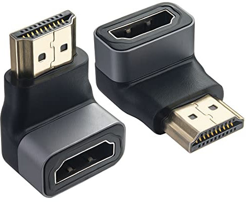 Lonlonty Adattatore HDMI Angolo Retto, HDMI 2.0 Connettore HDMI di 90 Gradi 4K Maschio a Femmina Presa e Spina HDMI con Connettori Placcati 2 Pezzi