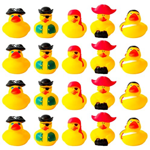 Haooryx Piraten-Design Gummiente Spielzeug 20-teiliges Mit Neuheit Rosa Turban Schwarzem Dreieckshut Gelbe Quietscheente Die Badewanne Schwimmbadspielzeug Geschenkidee Mehrfach-Party-Geschenkspaket