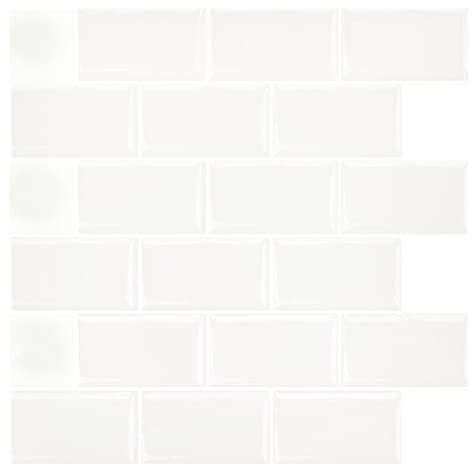 Aufun 3D Fliesenaufkleber 30cm x 30cm,10 Stück Küche Bad Metro Fliesen PVC Klebefliesen Mit Glänzend, Selbstklebendes Wasserdichtes, Wandfliesen Dekor (Reines Weiß)