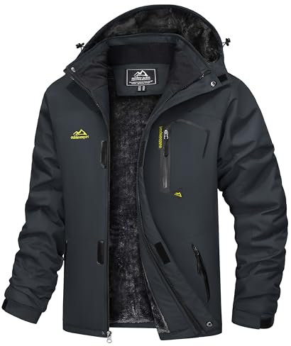 TACVASEN Impermeabile Giacca da Montagna in Pile da Uomo Giacca da Sci Calda Multi-Tasche, Grigio carbone, 3XL