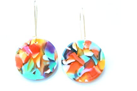 Bunte Acryl Ohrringe, vergoldete Ohrhänger, rund