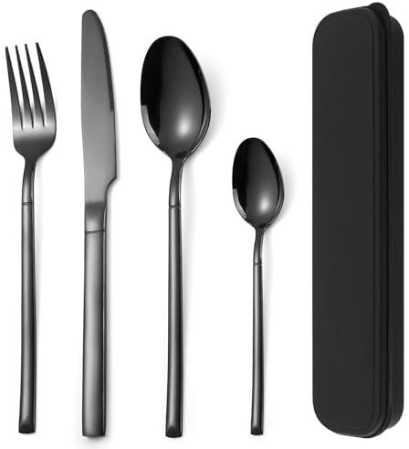 OriGlam Silverware Set, Stainless Steel Flatware Cutlery Set, Eating Utensils Tableware Include Fork Knife Spoon, Dishwasher Safe (Black)