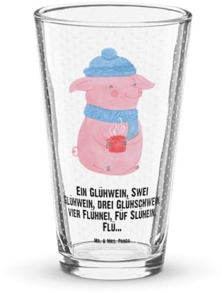Mr. & Mrs. Panda Premium Trinkglas Schweinchen Glühwein - Geschenk, Betrunken, Saftglas, Weihnachten, Whiskyglas, Designer, Kristall, Weihnachtsmarkt, Set, Spruch