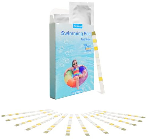 Hankmore 7 in 1 Pool Teststreifen 100 Counts Schwimmbad Hot Tub Spa Wasserqualitätstest für Gesamtchlor/freies Chlor/Brom/Gesamthärte/pH/Cyanursäure/Gesamtalkalität