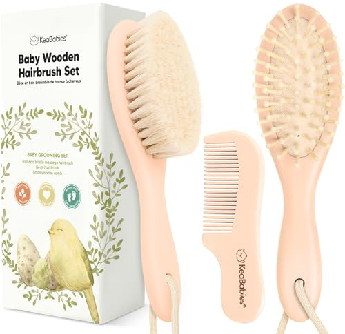 KeaBabies Baby Haarbürsten Set für Neugeborene,3-in-1 Pflegeset(Oval,Peach)