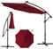 COSTWAY 3M Cantilever Garden Parasol with Solar-Powered 112 LED Lights, Offset Banana Umbrella with Tilted Design, Crank Handle & Cross Base, Outdoor Hanging Sun Shade for Patio Market (Wine)