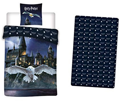Bettwäsche, 3-teilig, Harry Potter, 100 % Polyester, Bettbezug 140 x 200 cm, Kissenbezug 63 x 63 cm + Spannbettlaken 90 x 190 cm