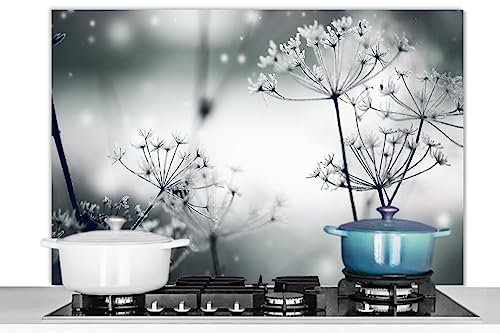 KitchenYeah© Fond de Hotte 100x65 cm Aluminium Crédence Cuisine Décoration Murale Crédence Plaque de Cuisson Anti Projection Fleurs - Nature - Noir et Blanc - Photographie