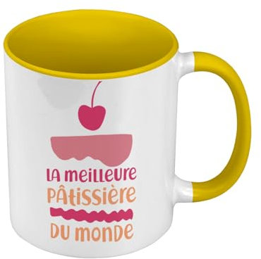 Mug de Couleur Qualité Premium Jaune - La Meilleure Patissiere du Monde Dessert Patisserie Gateau Boulangerie - Tasse avec anse et intérieur de couleur