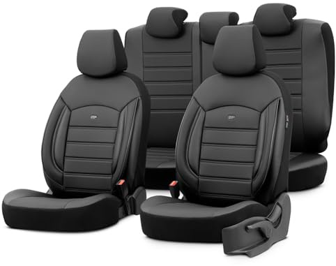otoM Universelle Voll-Leder Sitzbezüge 'Inspire' Schwarz - 11-Teilig- - kompatibel mit Side-Airbags