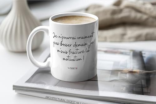 La Fabrique à Goodies Mug, tasse Je n'pourrai vraiment pas bosser demain, je m'suis fracturé la motivation 2. Mug Humour Message Drôle Idée Cadeau Souvenir St Valentin Phrase culte Noël Anniversaire