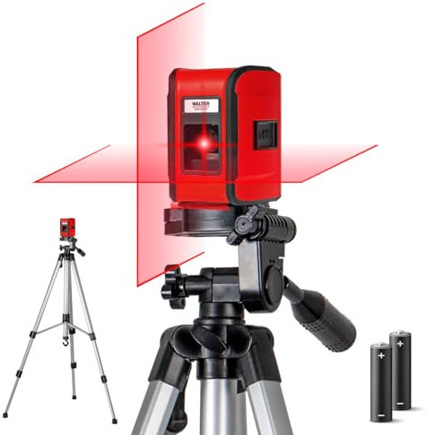 WALTER Kreuzlinienlaser mit Stativ, Selbstnivellierbereich 3°, integrierte Wasserwaage, Höhenverstellbar, stabile Standmaße, automatische Ausrichtung, inkl. Batterien, Laserliniengenauigkeit