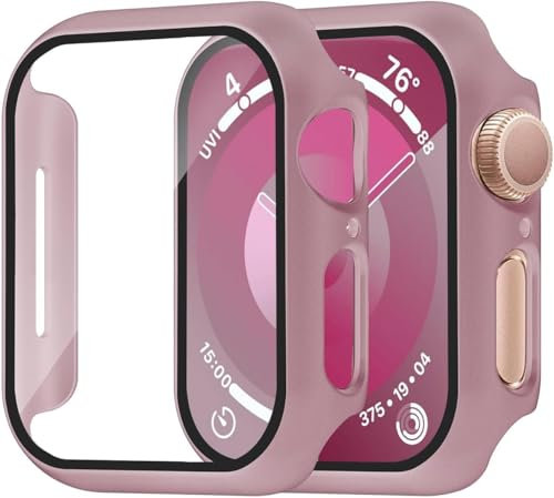Uluck 2 Stück Hard Hülle mit Glas Displayschutz Kompatibel Apple Watch SE 2/Series 6/5/4 40mm, Displayschutz Rundum Schutzhülle Schutzhülle Ultradünnes Schutz Case, Roségold+Klar