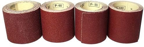 Schleifpapier Set Körnung 40, 60, 80, 100 | 4x Handschleifpapier für Holz und 3D Druck Schwingschleifer | 100mm x 5m breite Rolle | Hersteller AWUKO