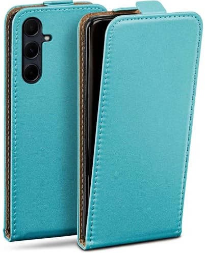 moex Flip Case für Samsung Galaxy A35 5G Hülle klappbar mit 360 Grad Schutz, Handyhülle mit Displayschutz, PU Leder Handytasche Lederhülle, Flip Case Cover Klapphülle, Türkis
