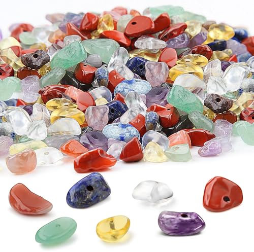 Mbsomnus Edelstein Perlen 450 Stück zum Auffädeln - 7 Farben Kristalle Steine mit Loch, Natürliche Unregelmäßige Glasperlen für DIY Armbänder, Ohrringe, Schmuck und Heimdekoration