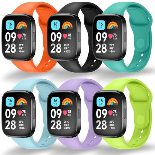 ASDONAL 6 Pezzi Cinturino Compatibili con Redmi Watch 3 Active, Cinturini di Ricambio per Xiaomi Redmi Watch 3 Active Bracciale, Redmi Watch 3 Active Braccialetto in TPU, Regolabili in Lunghezza