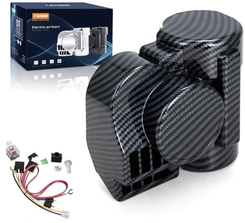 FARBIN Klaxon de Moto Compact 12V Klaxon de Voiture à Air Horn Puissant Klaxon de Camion pour Moto Voiture Camion SUV (Noir Crâne)