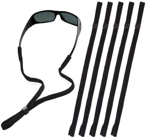 PLABBDPL - correas para gafas deportivas, 5 pcs correas ajustables para gafas, correa flotante para gafas de sol con hebilla, cordón antideslizante para gafas para mujeres, hombres y niños, negro