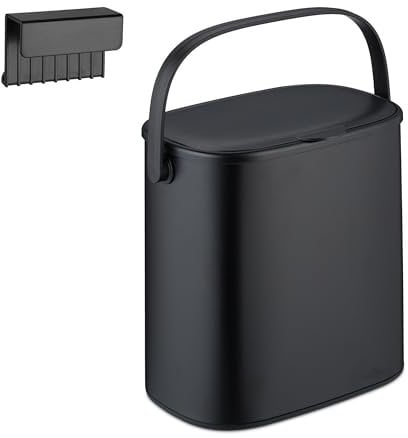 Relaxdays Mülleimer, 5 l, hängender Kosmetikeimer, kleiner Badmülleimer mit Deckel & Griff, Küchenabfalleimer, schwarz