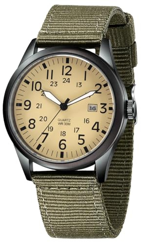VOSO Men's Military Field Watch Analog Quartz Waterproof Wristwatch with Date, Nylon Band Army Tactical Sports Watch for Men