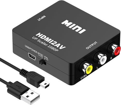 HDMI to RCA Converter, HDMI to AV, 1080P HDMI to Composite RCA Audio Video A/V CVBS Converter Adapter for Old TV, TV Stick, Roku, Android TV Box, DVD and More - Supports PAL NTSC (Black)