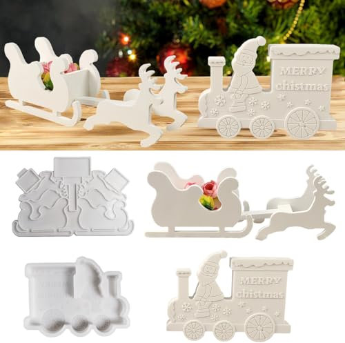 2 Stück Silikonform Weihnachten Elch Weihnachtsmann, Schlitten, Kerzenhalter - Für Weihnachten Und Ostern