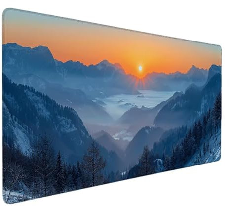 Tapis de Souris XXL 600x300x3mm Tapis Souris XXL Gaming, Tapis Bureau Antidérapant Étanche, sous Main Souris à Bords Cousus pour Gamer, Ordinateur, PC, Ergonomique (Jaune, Coucher De Soleil) 3-G