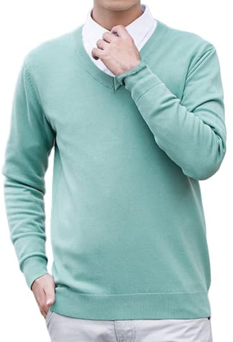 KKvoPiQ Weste Herren Warm New Men's V Neck Pullover Solid Color Knit Base Shirt (Mint Green, S)