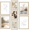 ag.art deco® Poster Set 7 Boho Wandbilder mit Holz Rahmen | Pampasgras, Strand, Abstrakt, Line Kunst | Mehrteilige Beige Wanddeko Wohnzimmer & Schlafzimmer