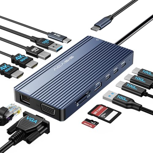 Docking Station USB C 2 Monitore,14-in-1 USB C Docking Station,Festplatten Docking Station mit 2 * 4K60 HDMI,1080p VGA,Ethernet,3 USB C 10Gbps,100W PD,SD/TF 3.0 Kompatibel mit HP/Lenovo/MacBook/Dell