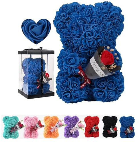 Ours Rose, Rose Bear, Ours En Rose Eternelle, Ours En Rose Artificielle, Ours Rose Ours En Peluche Avec Bouquet De Roses, Our son À Fleurs Mignon Avec Boîte Pour Saint Valentin, Anniversaire, Mariage